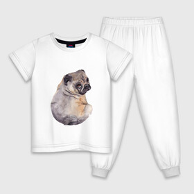 Детская пижама хлопок с принтом Мопс в Тюмени, 100% хлопок |  брюки и футболка прямого кроя, без карманов, на брюках мягкая резинка на поясе и по низу штанин
 | животные | мопс | питомцы | собака | собаки