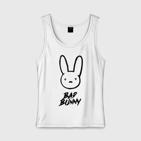 Женская майка хлопок с принтом Bad Bunny лого в Тюмени, 95% хлопок, 5% эластан |  | bad bunny | benito antonio martnez ocasio | hip hop | latin trap | logo | music | rap | rnb | singer | star | бенито антонио мартинес окасио | звезда | латинский трэп | логотип | музыка | певец | рнб | рэп | хип хоп