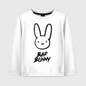 Детский лонгслив хлопок с принтом Bad Bunny лого в Тюмени, 100% хлопок | круглый вырез горловины, полуприлегающий силуэт, длина до линии бедер | bad bunny | benito antonio martnez ocasio | hip hop | latin trap | logo | music | rap | rnb | singer | star | бенито антонио мартинес окасио | звезда | латинский трэп | логотип | музыка | певец | рнб | рэп | хип хоп