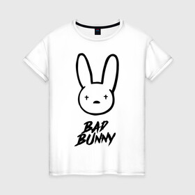 Женская футболка хлопок с принтом Bad Bunny лого в Тюмени, 100% хлопок | прямой крой, круглый вырез горловины, длина до линии бедер, слегка спущенное плечо | bad bunny | benito antonio martnez ocasio | hip hop | latin trap | logo | music | rap | rnb | singer | star | бенито антонио мартинес окасио | звезда | латинский трэп | логотип | музыка | певец | рнб | рэп | хип хоп