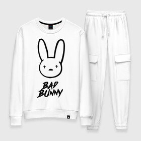 Женский костюм хлопок с принтом Bad Bunny лого в Тюмени, 100% хлопок | на свитшоте круглая горловина, мягкая резинка по низу. Брюки заужены к низу, на них два вида карманов: два 