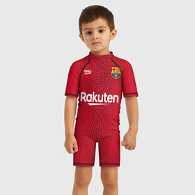 Детский купальный костюм 3D с принтом FC Barcelona | Goalkeeper 2021 22 в Тюмени, Полиэстер 85%, Спандекс 15% | застежка на молнии на спине | Тематика изображения на принте: 0x000000123 | barca | barcelona | elclasico | la liga | messi | pre match | барса | барселона | классико | месси