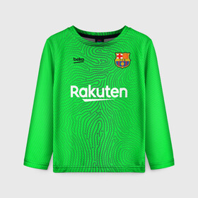 Детский лонгслив 3D с принтом FC Barcelona | Goalkeeper 2021/22 в Тюмени, 100% полиэстер | длинные рукава, круглый вырез горловины, полуприлегающий силуэт
 | Тематика изображения на принте: 0x000000123 | barca | barcelona | elclasico | la liga | messi | pre match | барса | барселона | классико | месси