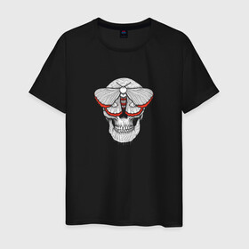 Мужская футболка хлопок с принтом Череп Бабочка в Тюмени, 100% хлопок | прямой крой, круглый вырез горловины, длина до линии бедер, слегка спущенное плечо. | butterfly | skull | бабочка | мотылёк | череп