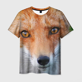 Мужская футболка 3D с принтом Крупно мордочка лисы в Тюмени, 100% полиэфир | прямой крой, круглый вырез горловины, длина до линии бедер | fox | foxy | животное | звери | лиса | лисенок | лисичка | милая | рыжая | фокс