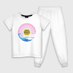 Детская пижама хлопок с принтом Bondi Beach Sydney в Тюмени, 100% хлопок |  брюки и футболка прямого кроя, без карманов, на брюках мягкая резинка на поясе и по низу штанин
 | bondi | sydney | акула | восход | закат | море | отдых | пляж | рассвет | сидней | турист