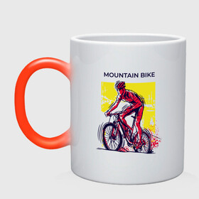 Кружка хамелеон с принтом Mountain Bike велосипедист в Тюмени, керамика | меняет цвет при нагревании, емкость 330 мл | bicycle sport | bmx | country | cross | extreme | flatland | track | байк | велокросс | велосипедный спорт | горный велосипед | кросс | кросс кантри | трайк | трек | триал | флэтлэнд | фрирайд | шоссейные велоспорт