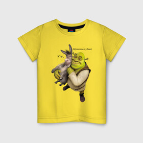 Детская футболка хлопок с принтом Shrek-Donkey в Тюмени, 100% хлопок | круглый вырез горловины, полуприлегающий силуэт, длина до линии бедер | dreamworks | shrek | арт | лого | мультфильм | постер | шрек
