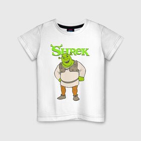 Детская футболка хлопок с принтом Shrek | Шрек (Z) в Тюмени, 100% хлопок | круглый вырез горловины, полуприлегающий силуэт, длина до линии бедер | dreamworks | shrek | зелёный огр | мульт | мультфильм | приключения