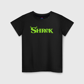 Детская футболка хлопок с принтом Shrek | Logo (Z) в Тюмени, 100% хлопок | круглый вырез горловины, полуприлегающий силуэт, длина до линии бедер | Тематика изображения на принте: dreamworks | logo | shrek | зелёный огр | мульт | мультфильм | приключения