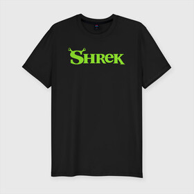 Мужская футболка хлопок Slim с принтом Shrek | Logo (Z) в Тюмени, 92% хлопок, 8% лайкра | приталенный силуэт, круглый вырез ворота, длина до линии бедра, короткий рукав | Тематика изображения на принте: dreamworks | logo | shrek | зелёный огр | мульт | мультфильм | приключения