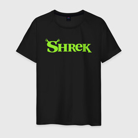 Мужская футболка хлопок с принтом Shrek | Logo (Z) в Тюмени, 100% хлопок | прямой крой, круглый вырез горловины, длина до линии бедер, слегка спущенное плечо. | Тематика изображения на принте: dreamworks | logo | shrek | зелёный огр | мульт | мультфильм | приключения