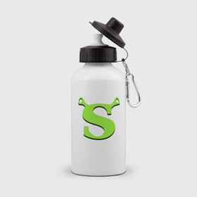 Бутылка спортивная с принтом Shrek Logo (+спина) (Z) в Тюмени, металл | емкость — 500 мл, в комплекте две пластиковые крышки и карабин для крепления | dreamworks | shrek | зелёный огр | мульт | мультфильм | приключения