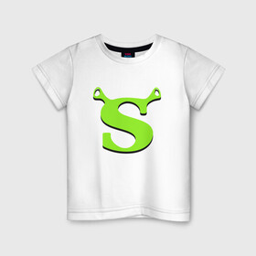 Детская футболка хлопок с принтом Shrek Logo (+спина) (Z) в Тюмени, 100% хлопок | круглый вырез горловины, полуприлегающий силуэт, длина до линии бедер | dreamworks | shrek | зелёный огр | мульт | мультфильм | приключения