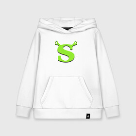 Детская толстовка хлопок с принтом Shrek Logo (+спина) (Z) в Тюмени, 100% хлопок | Круглый горловой вырез, эластичные манжеты, пояс, капюшен | dreamworks | shrek | зелёный огр | мульт | мультфильм | приключения