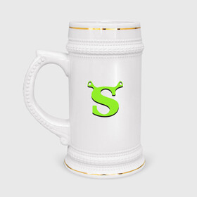 Кружка пивная с принтом Shrek Logo (+спина) (Z) в Тюмени,  керамика (Материал выдерживает высокую температуру, стоит избегать резкого перепада температур) |  объем 630 мл | Тематика изображения на принте: dreamworks | shrek | зелёный огр | мульт | мультфильм | приключения