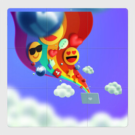 Магнитный плакат 3Х3 с принтом Радуга Эмоджи в Тюмени, Полимерный материал с магнитным слоем | 9 деталей размером 9*9 см | Тематика изображения на принте: лайк | лойс | небо | облака | радуга | сердце | смайл | соцсети | эмоджи