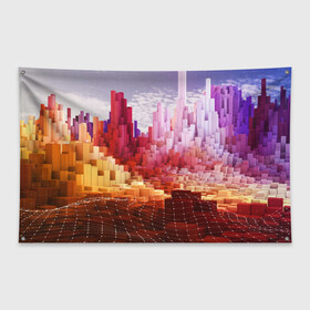 Флаг-баннер с принтом Симуляция города в Тюмени, 100% полиэстер | размер 67 х 109 см, плотность ткани — 95 г/м2; по краям флага есть четыре люверса для крепления | абстракция | геометрия | город | градиент | сетка | симуляция