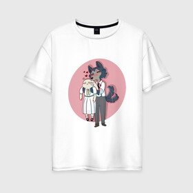 Женская футболка хлопок Oversize с принтом Бистарс - любовь в Тюмени, 100% хлопок | свободный крой, круглый ворот, спущенный рукав, длина до линии бедер
 | anime | beastars | аниме | анимэ | биастарс | бистар | большой серый волк | легоси | хару