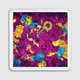 Магнит 55*55 с принтом PINK FLOW в Тюмени, Пластик | Размер: 65*65 мм; Размер печати: 55*55 мм | flower | pink | yellow | круги | цветы