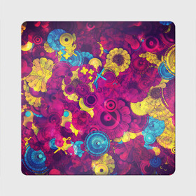 Магнит виниловый Квадрат с принтом PINK FLOW в Тюмени, полимерный материал с магнитным слоем | размер 9*9 см, закругленные углы | flower | pink | yellow | круги | цветы