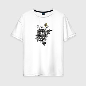 Женская футболка хлопок Oversize с принтом The Anarchy Bomb в Тюмени, 100% хлопок | свободный крой, круглый ворот, спущенный рукав, длина до линии бедер
 | анархия | бомба | знак | птица | цветок | череп