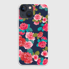 Чехол для iPhone 13 mini с принтом Цветочный узор из красных роз в Тюмени,  |  | botanical | fantasy | floral | flower bouquet | garden | pattern | pink roses | red roses | ботаника | букет роз | бутоны | весна | красные розы | лепестки роз | лето | паттерн | реалистичные цветы | розовые розы | розы | садовая роза | флор