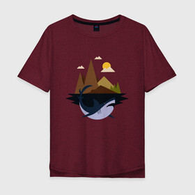 Мужская футболка хлопок Oversize с принтом Abstract Geometry Shark Island в Тюмени, 100% хлопок | свободный крой, круглый ворот, “спинка” длиннее передней части | art | fish | geometric print | minimal | minimalism | minimalist | mountains | абстрактный принт | абстрактный рисунок | абстракция | акула | акулий остров | акулы | арт | геометрический принт | геометрический рисунок | горы