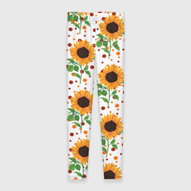 Леггинсы 3D с принтом Оранжевые летние подсолнухи в Тюмени, 80% полиэстер, 20% эластан | Эластичный пояс, зауженные к низу, низкая посадка | flower | flowers | pattern | summer | sunflower | sunflower pattern | sunflowers | wildflowers | астра | астровые | веснушки | лето | паттерн | подсолнечник однолетний | подсолнух | полевые цветы | рисунок подсолнухов | узор