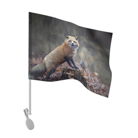 Флаг для автомобиля с принтом Лисица и птичка в Тюмени, 100% полиэстер | Размер: 30*21 см | fox | foxy | животное | звери | лиса | лисенок | лисичка | милая | рыжая | фокс