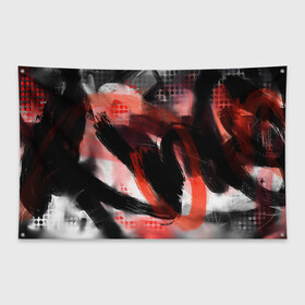 Флаг-баннер с принтом MAY в Тюмени, 100% полиэстер | размер 67 х 109 см, плотность ткани — 95 г/м2; по краям флага есть четыре люверса для крепления | Тематика изображения на принте: abstract | lines | мазки | оранжевое | точки | черное