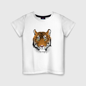 Детская футболка хлопок с принтом Тигр в Тюмени, 100% хлопок | круглый вырез горловины, полуприлегающий силуэт, длина до линии бедер | animal | cheetah | forest animal | hunter | tiger | wild animal | гепард | дикое животное | животное | лесное животное | охотник | тигр