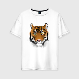 Женская футболка хлопок Oversize с принтом Тигр в Тюмени, 100% хлопок | свободный крой, круглый ворот, спущенный рукав, длина до линии бедер
 | animal | cheetah | forest animal | hunter | tiger | wild animal | гепард | дикое животное | животное | лесное животное | охотник | тигр