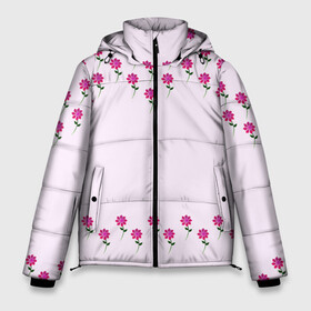 Мужская зимняя куртка 3D с принтом розовые цветы | pink flowers в Тюмени, верх — 100% полиэстер; подкладка — 100% полиэстер; утеплитель — 100% полиэстер | длина ниже бедра, свободный силуэт Оверсайз. Есть воротник-стойка, отстегивающийся капюшон и ветрозащитная планка. 

Боковые карманы с листочкой на кнопках и внутренний карман на молнии. | flower | green | pink | зеленый | розовые | цветок | цветы