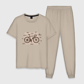 Мужская пижама хлопок с принтом Схема Анатомия Велосипеда в Тюмени, 100% хлопок | брюки и футболка прямого кроя, без карманов, на брюках мягкая резинка на поясе и по низу штанин
 | Тематика изображения на принте: anatomy | bicycle | bike | mountain bike | scheme | байк | бикукле | велик | горный велосипед | инженерная схема | как устроен велосипед | состав | строение | устройство велосипеда | чертёж | чертежи