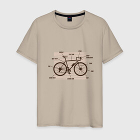 Мужская футболка хлопок с принтом Схема Анатомия Велосипеда в Тюмени, 100% хлопок | прямой крой, круглый вырез горловины, длина до линии бедер, слегка спущенное плечо. | Тематика изображения на принте: anatomy | bicycle | bike | mountain bike | scheme | байк | бикукле | велик | горный велосипед | инженерная схема | как устроен велосипед | состав | строение | устройство велосипеда | чертёж | чертежи