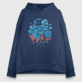Женское худи Oversize хлопок с принтом Букет голубых лилий в Тюмени, френч-терри — 70% хлопок, 30% полиэстер. Мягкий теплый начес внутри —100% хлопок | боковые карманы, эластичные манжеты и нижняя кромка, капюшон на магнитной кнопке | art | blue lilly | botanica | botanical | bouquet of flowers | floral | garden | gardening | lilly | арт | ботаника | букет цветов | букеты | гигантские цветы | домашние цветы | лилии | лилия | рисунок цветов | садовод | садоводство