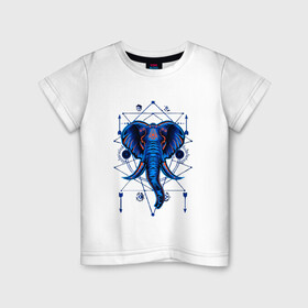 Детская футболка хлопок с принтом Магические знаки Слон в Тюмени, 100% хлопок | круглый вырез горловины, полуприлегающий силуэт, длина до линии бедер | голова | индия | магия | неон | орнамент | роспись | слон | стрелы | эзотерика | этнос
