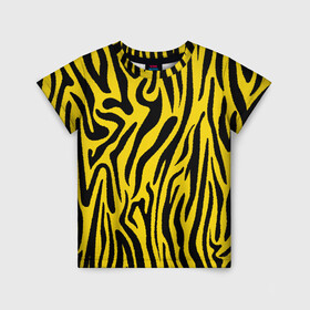 Детская футболка 3D с принтом Тигровые полоски в Тюмени, 100% гипоаллергенный полиэфир | прямой крой, круглый вырез горловины, длина до линии бедер, чуть спущенное плечо, ткань немного тянется | Тематика изображения на принте: абстракция | зоопринт | орнамент | полоски | полосы | пчелиный | тигровый
