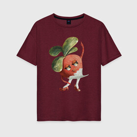 Женская футболка хлопок Oversize с принтом Редиска в Тюмени, 100% хлопок | свободный крой, круглый ворот, спущенный рукав, длина до линии бедер
 | арт | иллюстрация | красный | овощи | принт | растения | танец