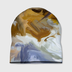 Шапка 3D с принтом FET в Тюмени, 100% полиэстер | универсальный размер, печать по всей поверхности изделия | abstract | feathers | абстракция | желтое | мазки | перья