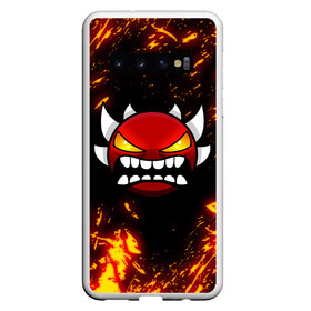 Чехол для Samsung Galaxy S10 с принтом Geometry Dash Demon (Z) в Тюмени, Силикон | Область печати: задняя сторона чехла, без боковых панелей | Тематика изображения на принте: 2d | arcade | game | geometry dash | meltdown | robtop | аркада | геометрический тире | раннер