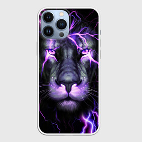 Чехол для iPhone 13 Pro Max с принтом НЕОНОВЫЙ ЛЕВ  NEON LION в Тюмени,  |  | lion | neon | голова | гроза | дикая кошка | животные | кот | кошка | лев | молния | неон | тигр | хищник