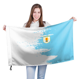 Флаг 3D с принтом Сборная Уругвая в Тюмени, 100% полиэстер | плотность ткани — 95 г/м2, размер — 67 х 109 см. Принт наносится с одной стороны | кавани | португалия | россия | спорт | суарес | уругвай | футбол | чемпионат мира | чемпионат мира по футболу | чм | эдинсон кавани