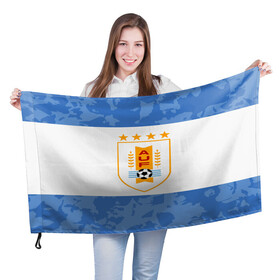 Флаг 3D с принтом Сборная Уругвая в Тюмени, 100% полиэстер | плотность ткани — 95 г/м2, размер — 67 х 109 см. Принт наносится с одной стороны | кавани | португалия | россия | спорт | суарес | уругвай | футбол | чемпионат мира | чемпионат мира по футболу | чм | эдинсон кавани