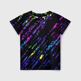 Детская футболка 3D с принтом OVERLAP в Тюмени, 100% гипоаллергенный полиэфир | прямой крой, круглый вырез горловины, длина до линии бедер, чуть спущенное плечо, ткань немного тянется | lines | абстракция | геометрия | жидкость | линии | полосы | разводы | разноцветный | текстура
