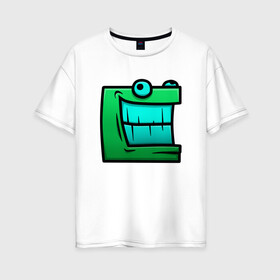 Женская футболка хлопок Oversize с принтом Geometry Dash | Green cube (Z) в Тюмени, 100% хлопок | свободный крой, круглый ворот, спущенный рукав, длина до линии бедер
 | 2d | arcade | game | geometry dash | meltdown | robtop | аркада | геометрический тире | раннер