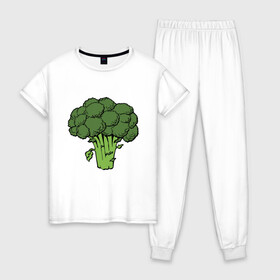 Женская пижама хлопок с принтом Брокколи в Тюмени, 100% хлопок | брюки и футболка прямого кроя, без карманов, на брюках мягкая резинка на поясе и по низу штанин | брокколи | еда | зелень | капуста | овощ | овощи | растение | растения