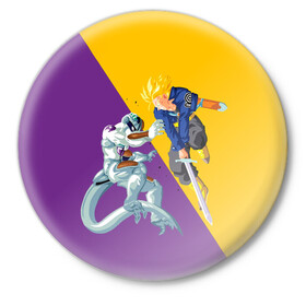 Значок с принтом Yellow vs purple в Тюмени,  металл | круглая форма, металлическая застежка в виде булавки | Тематика изображения на принте: anime | dragon ball | аниме | анимэ | драгон бал | дрэгон бол | жемчуг дракона