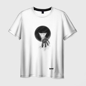 Мужская футболка 3D с принтом Yami: cell 3D в Тюмени, 100% полиэфир | прямой крой, круглый вырез горловины, длина до линии бедер | black | cell | dark | monster | yami | дырка в груди | зубы | клыки | оскал | отверстие в груди | тьма | улыбка